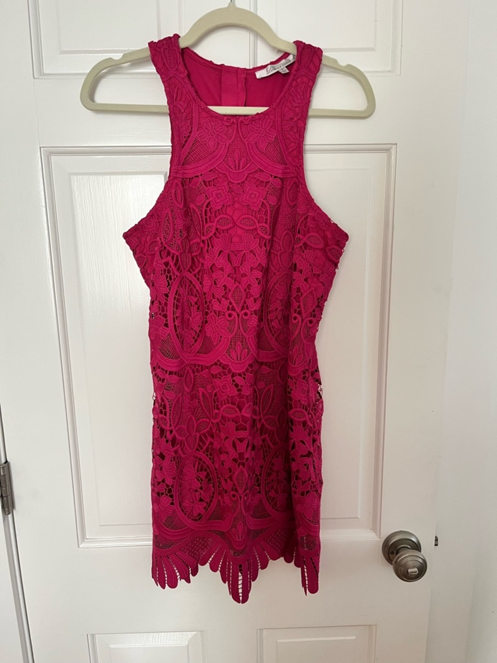 Lovers + Friends caspian Bright Pink Lace Floral Shift Mini Dress - Picture 2 of 6